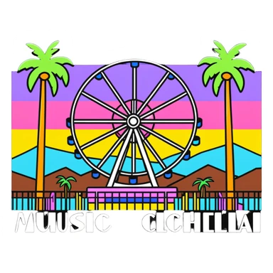 crowd at Coachella music festival with ferris wheel and palm trees sticker