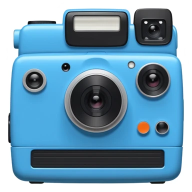 A hand-drawn doodle in a minimalist, cartoon style of a [instant camera]. The object is white with thick, rough, black marker outlines and two small black dot eyes. It is a simple sketch with no realistic textures, centered on a solid [blue] circular background." sticker