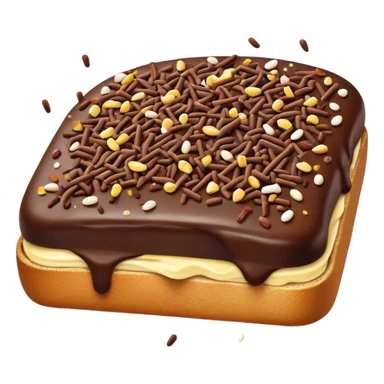 Hagelslag Cinematic Realistic Hagelslag Treat Emoji, depicted as crunchy chocolate sprinkles scattered on a slice of buttered bread, rendered with vivid textures and playful, inviting lighting. sticker