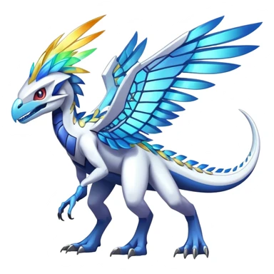 Shiny Futuristic Celestial Magical Ethereal Fakemon-HeadFeathers-Pokemon-Digimon-Spectrobes-Raptor-Dinosaur-fusion, full body sticker