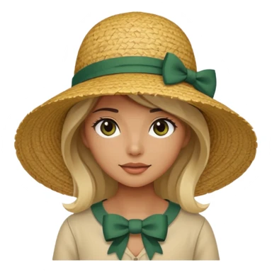 светло бежевая женская соломенная шляпа с большими полями и темно зеленым бантом sticker