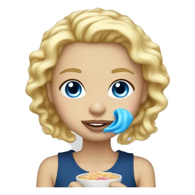 Blonde with light pink lips and blue eyes eating ramen sticker