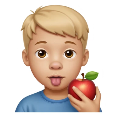 A boy who has a pig nose and eating apog nose sticker