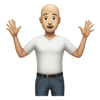 bald guy with surprised “oooo” face with hands up besides his head but they’re palm facing down  sticker