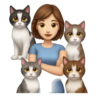 Woman with brown hair and brown eyes hold a five cats sticker