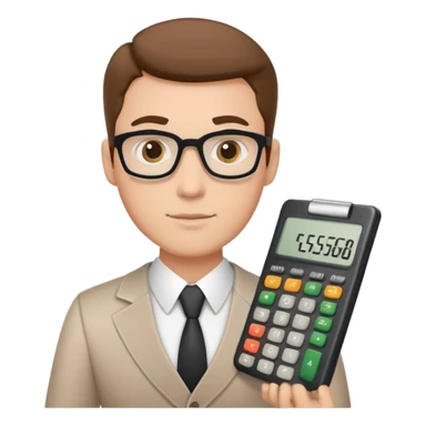 male accountant with calculator, ledger and pen sticker