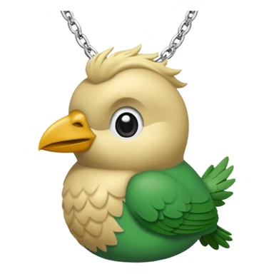 un oiseau classique tout vert avec un collier autour de son cou avec des breloque argentées et un seul poil blond qui fait une petite bouclette sur le front le collier est autour du coup de l’oiseau entre la tête et le corps sticker