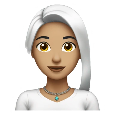 a moroccan young adult girl working on her laptop; whiter complexion, black hair wih choker sticker