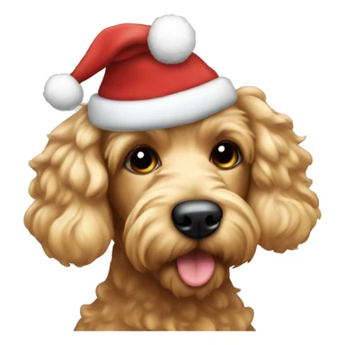 A blonde cockapoo dog with a brown nose and a Christmas hat on   sticker