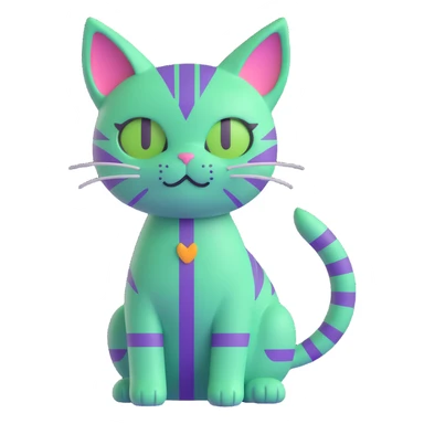 futuristic and energetic cat inspired by the Solana logo, vibrant green and purple stripes sticker