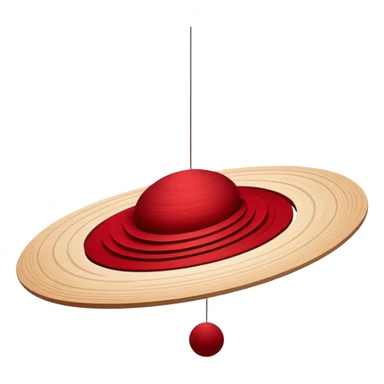 Floating layers of wood grain, red fabric, and sketched lines suspended in motion, gently orbiting a glowing core of creative intent. sticker