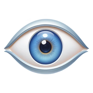 white capital letter O inside almond-shaped gradient eye with silver curved accents on both sides, on circular blue background, symbolizing vision and clarity sticker