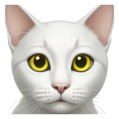 white cat  yellow eyes green collar black spot on head next to right ear sticker