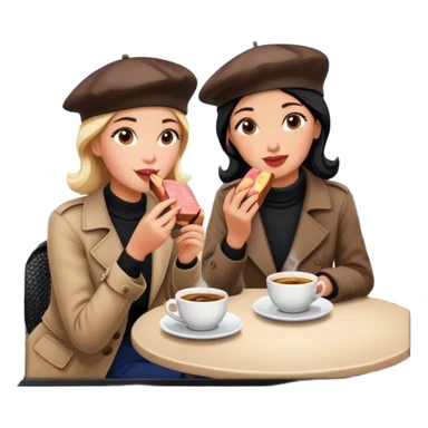  paris women eating SPAM meat at cafe landscape  sticker