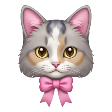 Dilute grey calico cat with pink ribbon sticker