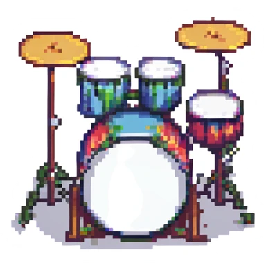 drum set, simple and colorful, pixel art style sticker