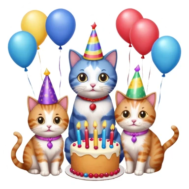 3 cats and a kitten at a birthday party sticker