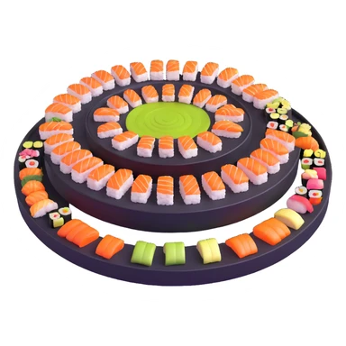 rotating sushi conveyor belt restaurant with colorful sushi plates sticker