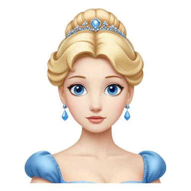 Cinematic Realistic Noble Cinderella Portrait, depicted with porcelain skin rendered in lifelike detail and soft, natural lighting that highlights every delicate nuance. Her intricately styled golden-blonde hair is arranged in an elegant updo, and her deep, expressive blue eyes radiate quiet determination. She wears her classic ball gown with rich fabric textures and delicate folds catching the light beautifully, all set against a subtly glowing, natural background that captures the essence of timeless royal grace. sticker