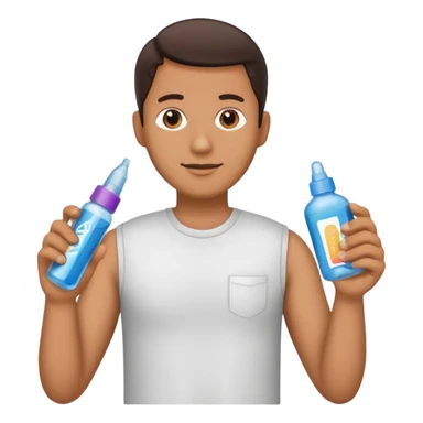 a guy with a dildo,condoms, and lube sticker