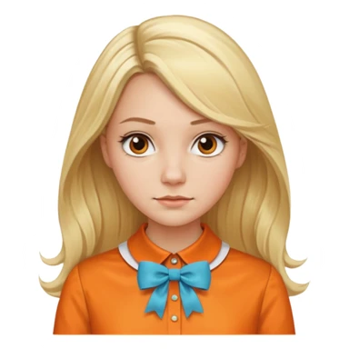 long blond hair not smiling woman with orange blouse bow collar sticker
