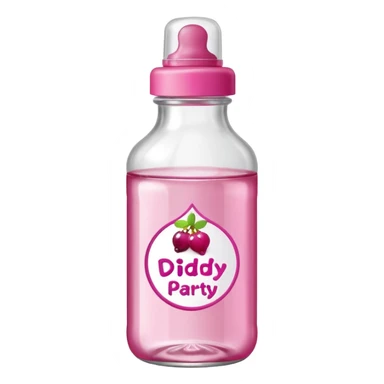 realistic baby oil style bottle pink cap pink logo clear bottle with berry logo with diddy party written and a berry on top bottle sticker