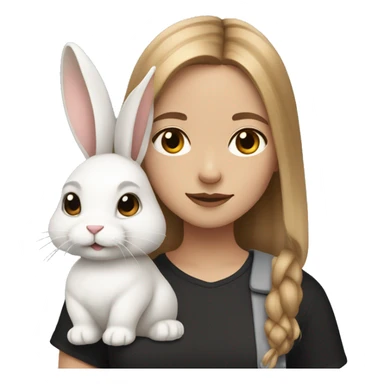 girl with light brown hair with a white and black rabbit on her shoulder sticker
