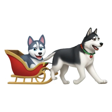 Husky pushing cat in a sleigh  sticker