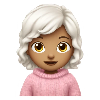 Pretty white baby girl with pink sweater reading cozy 3d sticker
