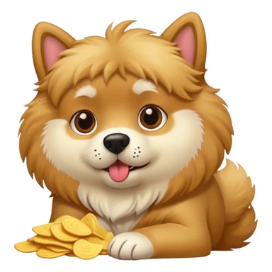 A fluffy dog eating chips sticker