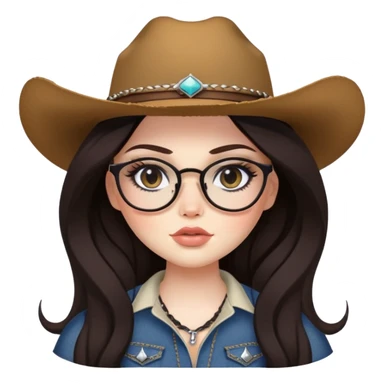 pretty bratz baddie, black eyeliner, pale skin, aesthetic country, plus size, glasses, dark brown long hair sticker