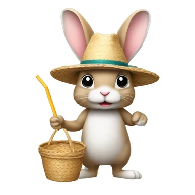 rabbit stands on two legs with a straw hat sticker