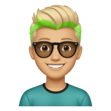 14 year old Mexican with a pompadour with the left side of his hair a little bit on the face grinning with sunglasses sticker