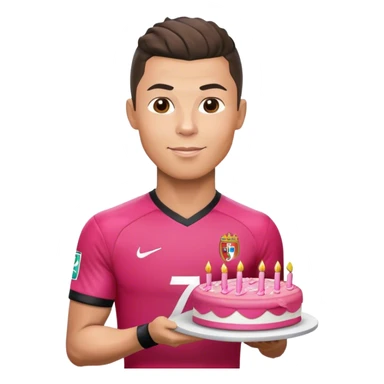 Cristiano Ronaldo wearing his red jersey holding a pink pretty birthday cake  sticker