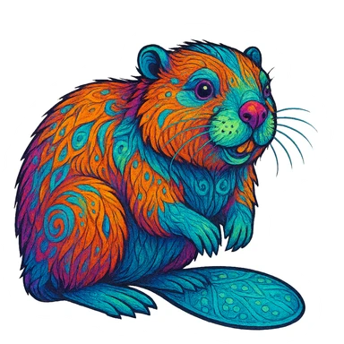 exotic beaver with bright colors and unique details, transparent background sticker