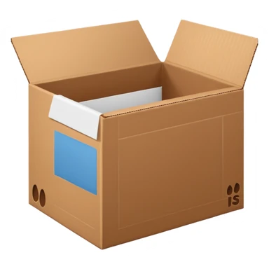 carton box with paper inside, open top sticker