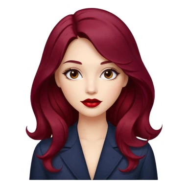 Draw a young glamorous woman with LONG dark burgandy cherry hair in a centre hair part styled slightly wavy sticker