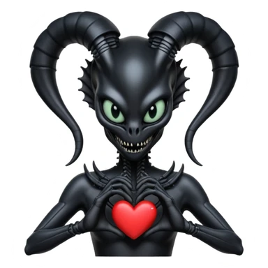 black xenomorph queen making heart sign sticker