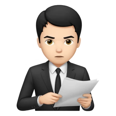 male office doubt face looking at paper with black hair sticker