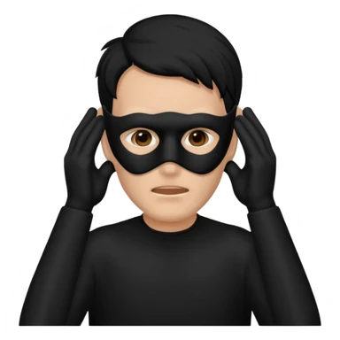 a man in a black mask without eyes and a mouth covers his ears sticker