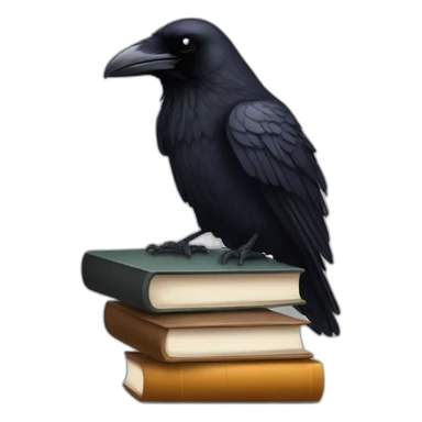 raven sitting on top of books sticker