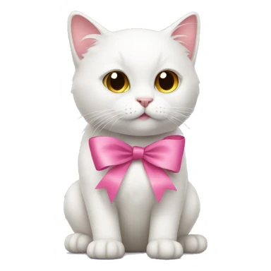 white cat with a pink ribbon sticker