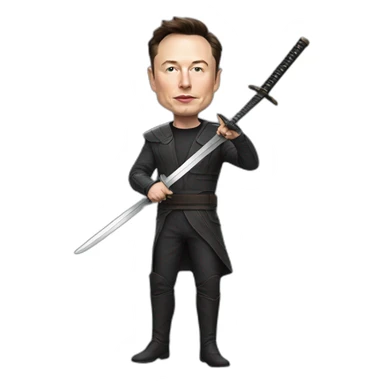 Photorealistic Elon Musk with a katana sticker