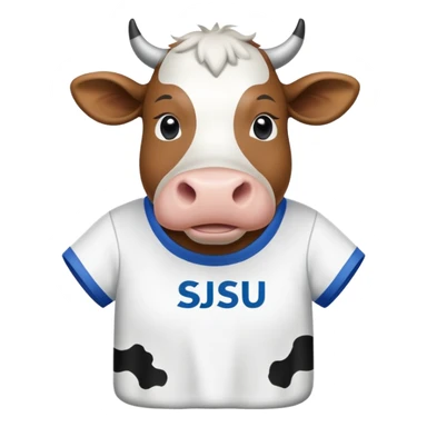 cow wearing a t-shirt that says SJSU sticker