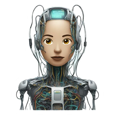 errored cyborg with wires and circuits  sticker