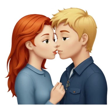 Red hair girl and blonde boy kissing sticker