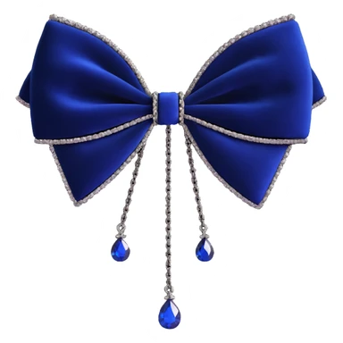 gothic bow, midnight blue velvet, silver chain, deep sapphire gemstone, ornate and dramatic sticker