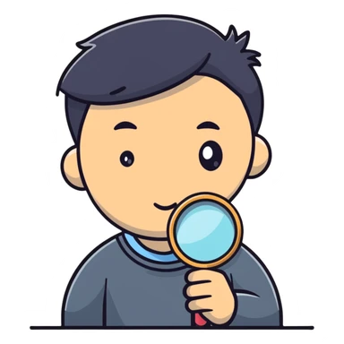 student holding a magnifying glass sticker