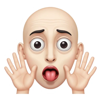 scary eyes, tongue out, big nose, hands under face sticker