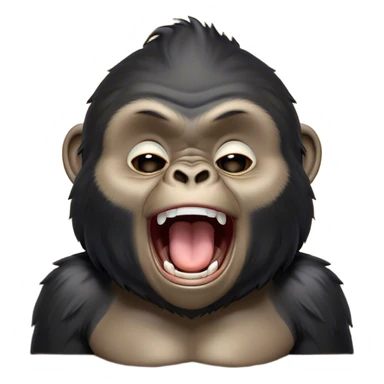 Cinematic Cute Yawning mountain Gorilla Portrait Emoji, Head tilted slightly with a dramatic, wide-open yawn, showcasing a formidable build with a black and greyy mane and drowsy, half-closed eyes, Simplified yet irresistibly adorable features, highly detailed, glowing with a soft, cozy jungle glow, high shine, relaxed yet expressive, stylized with a dash of whimsical primate charm, soft glowing outline, capturing the essence of a drowsy yet affectionate guardian that appears ready to stretch out for a nap! sticker